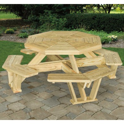 Poly Lumber 50 in. Octagon Table with Attached Benches
